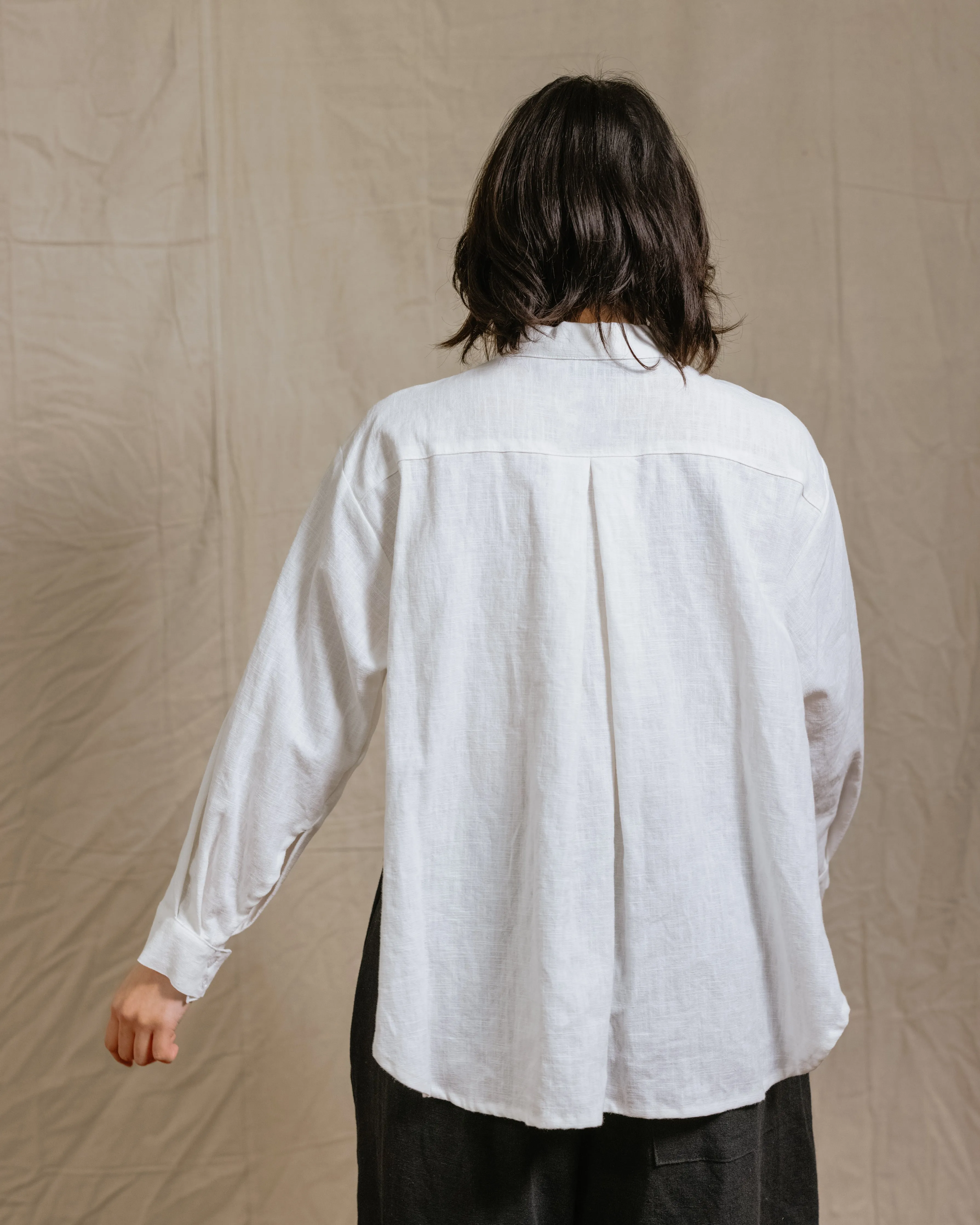 Soft Volume Long Sleeve Top in White Linen (RTS)