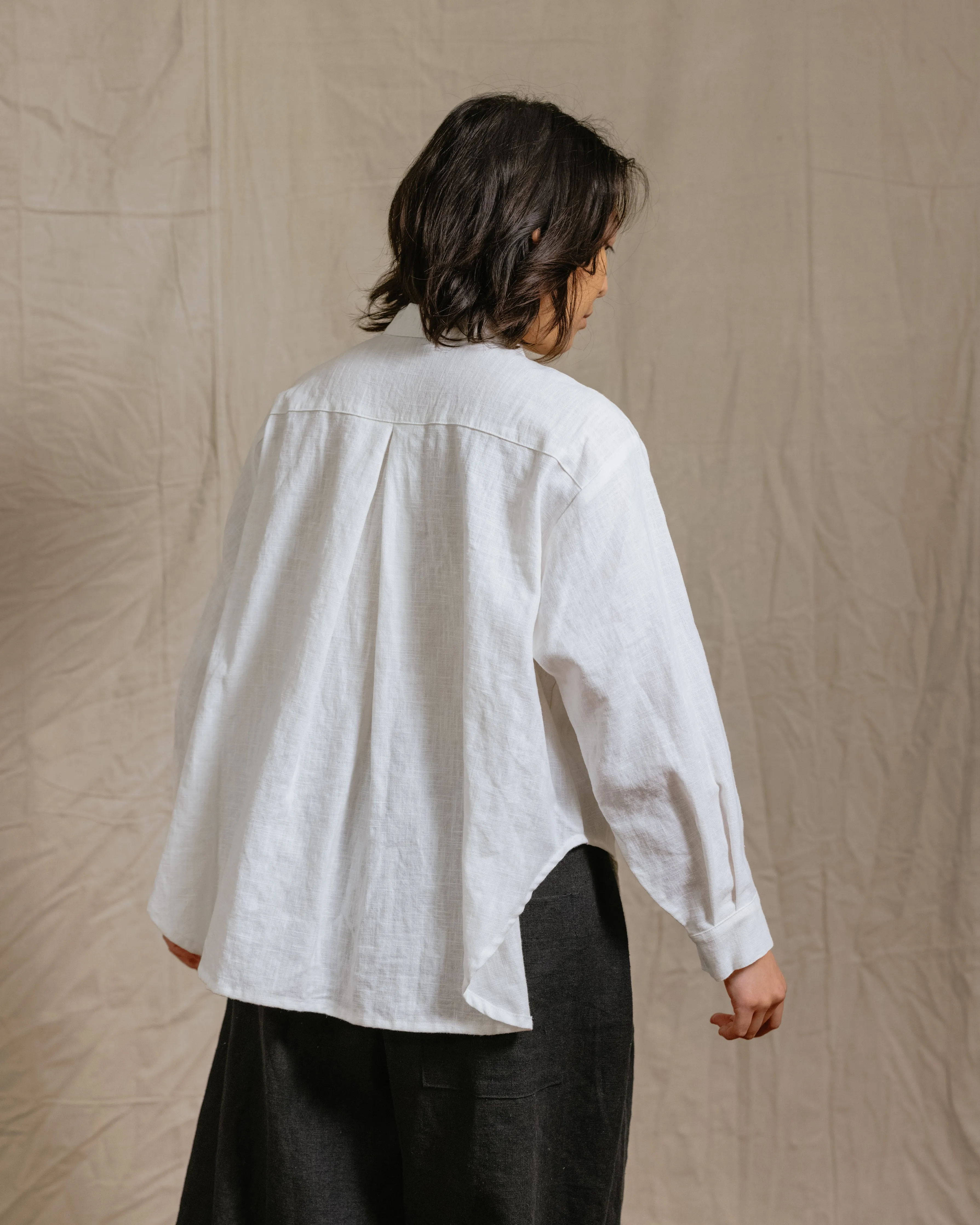 Soft Volume Long Sleeve Top in White Linen (RTS)