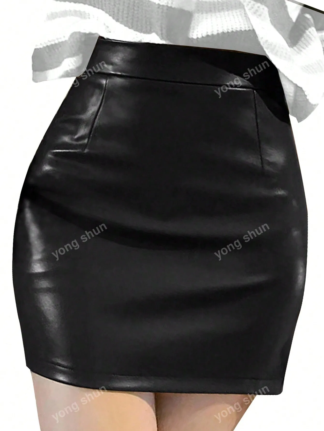 Solid Color Sexy Bodycon Faux Leather Mini Skirt