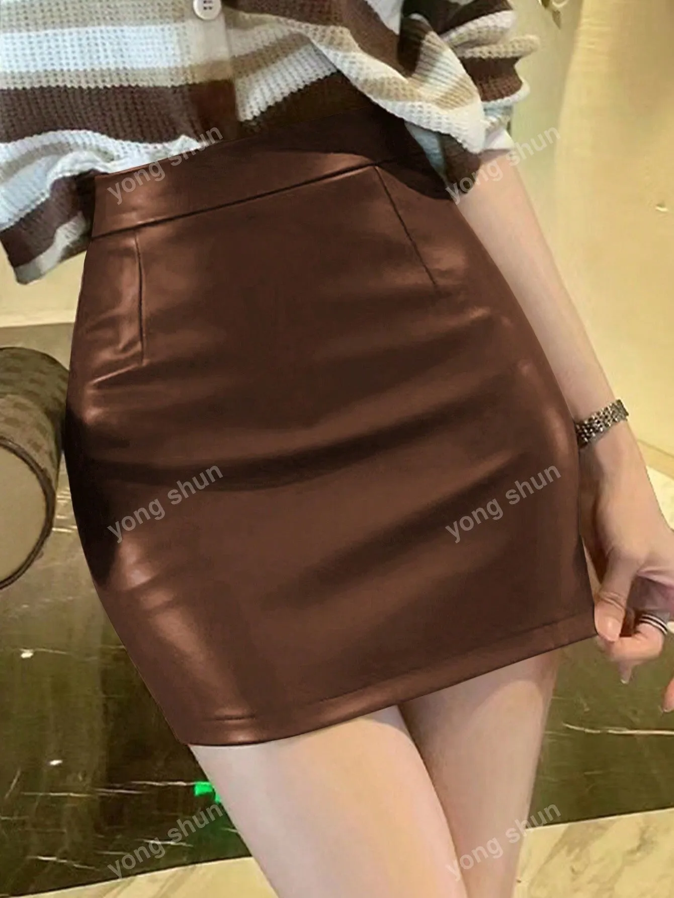 Solid Color Sexy Bodycon Faux Leather Mini Skirt