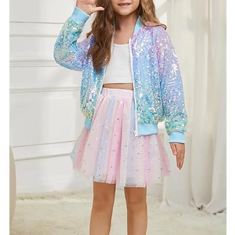 Sparkling Sequin Multi-Color Bomber Jacket for Trendy Kids
