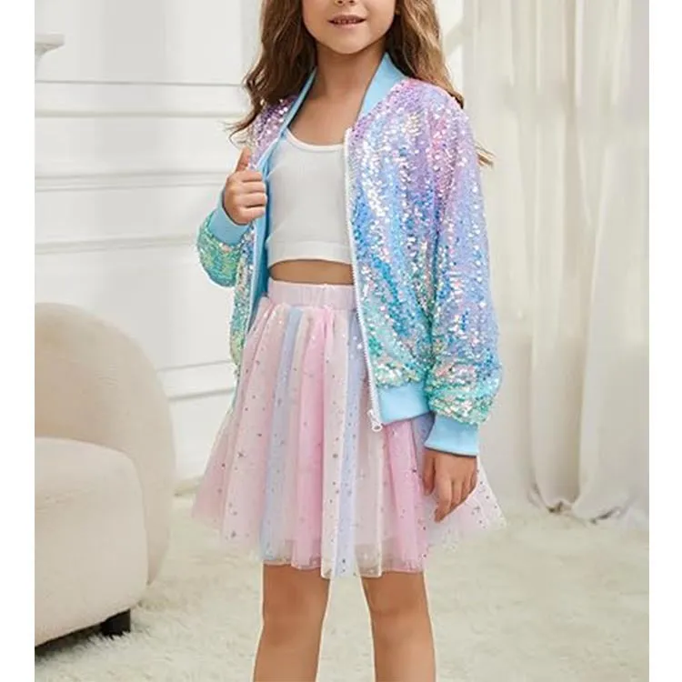 Sparkling Sequin Multi-Color Bomber Jacket for Trendy Kids