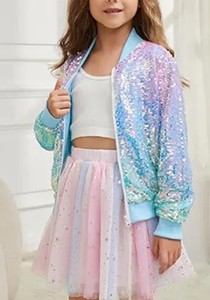 Sparkling Sequin Multi-Color Bomber Jacket for Trendy Kids