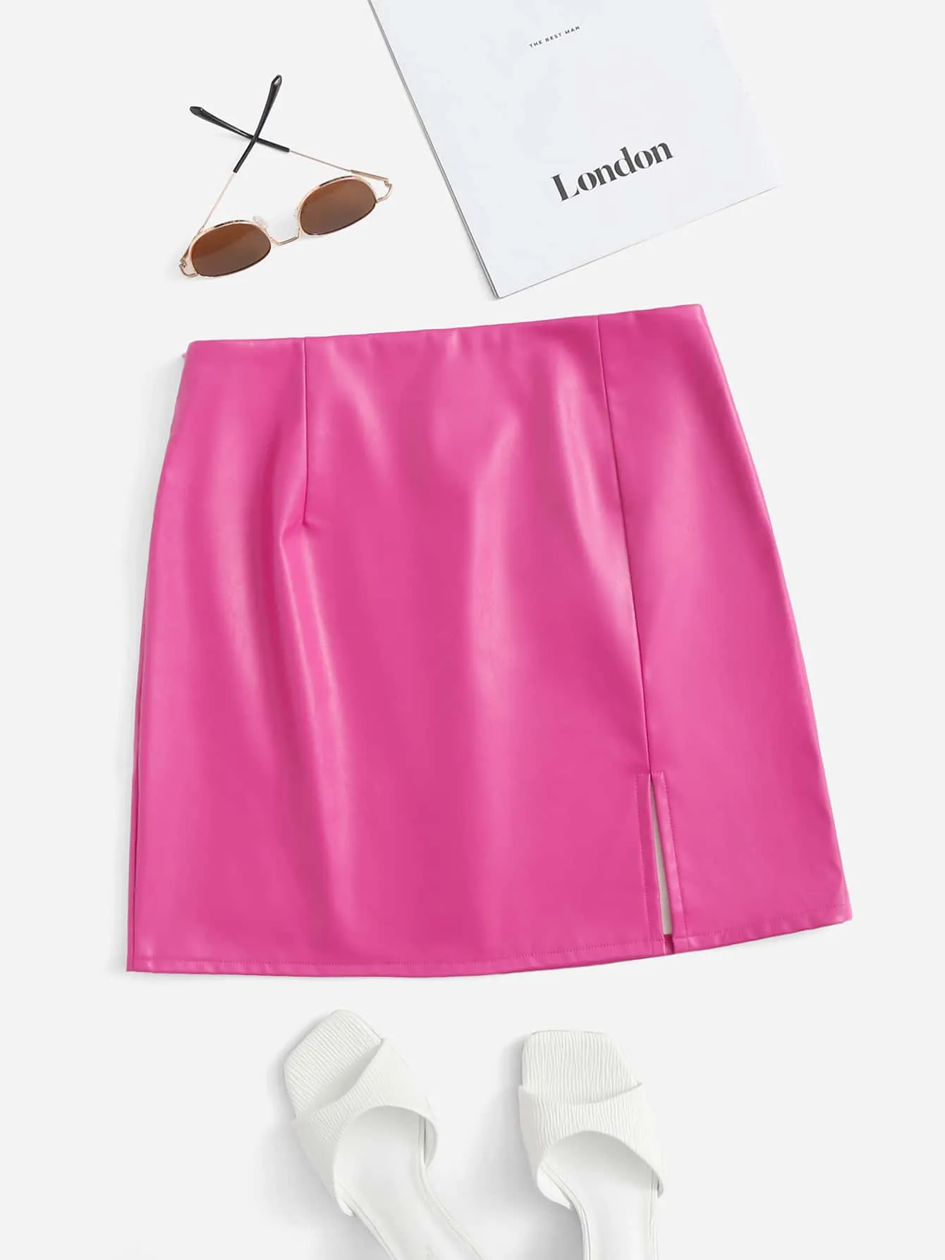 Split Hem PU Leather Skirt