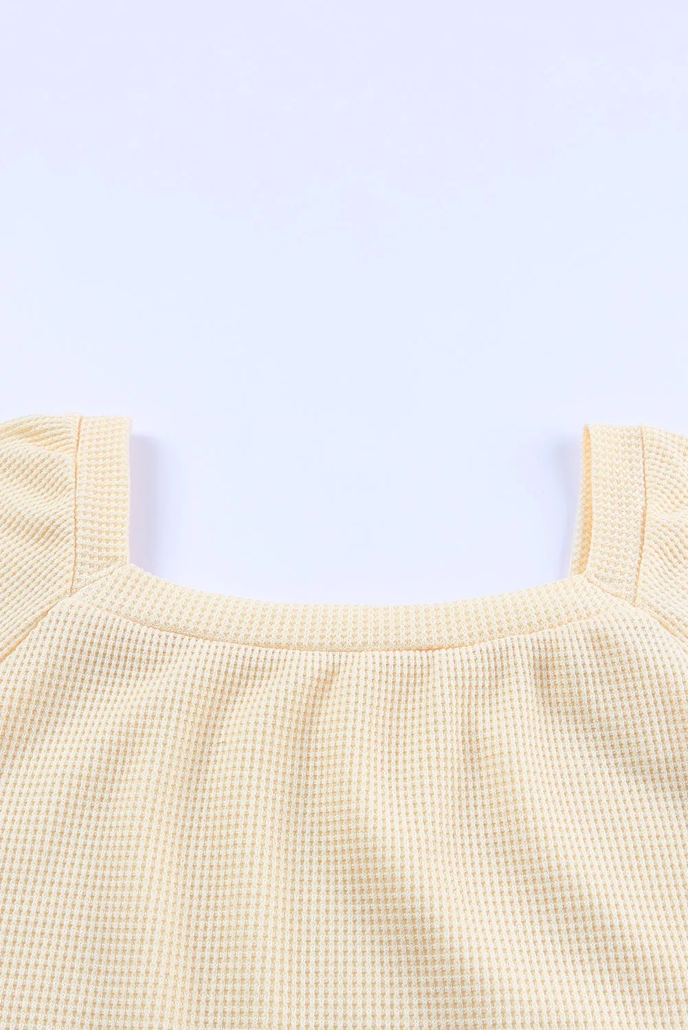 Square Neck Puff Sleeve Waffle Knit Top
