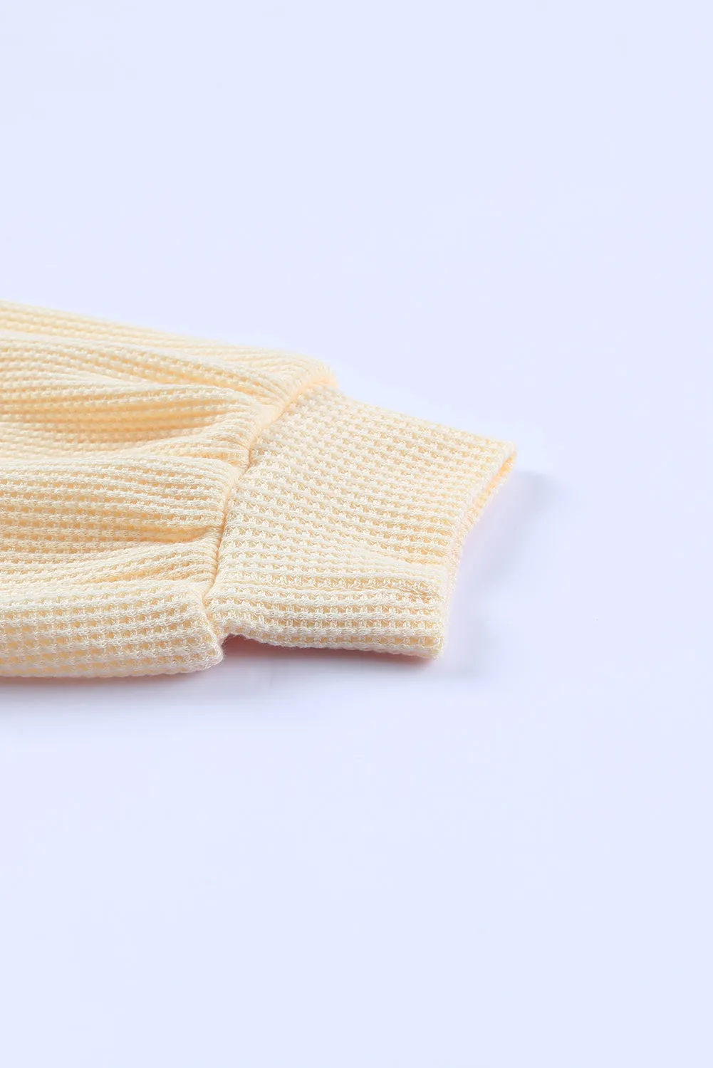 Square Neck Puff Sleeve Waffle Knit Top