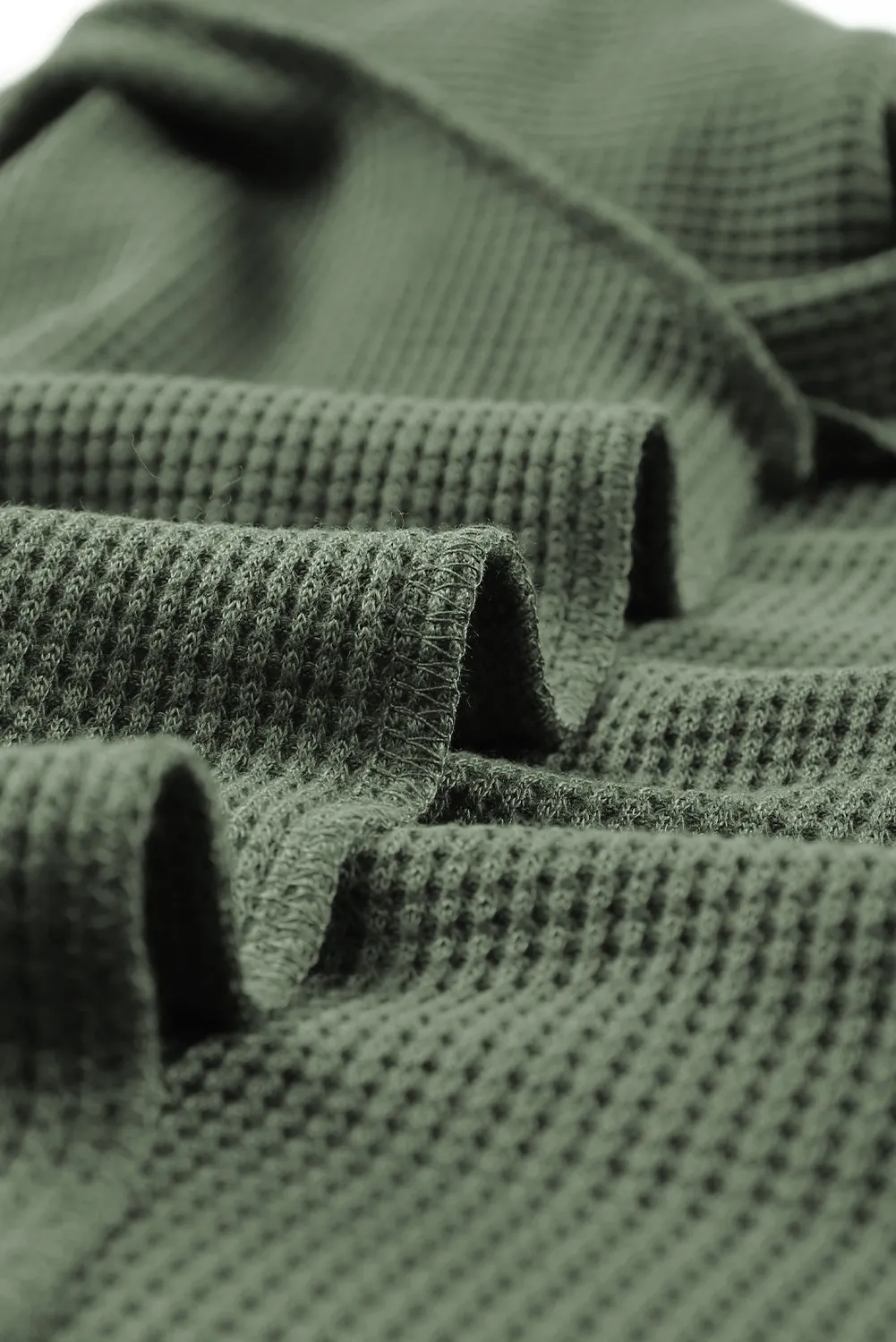 Square Neck Puff Sleeve Waffle Knit Top