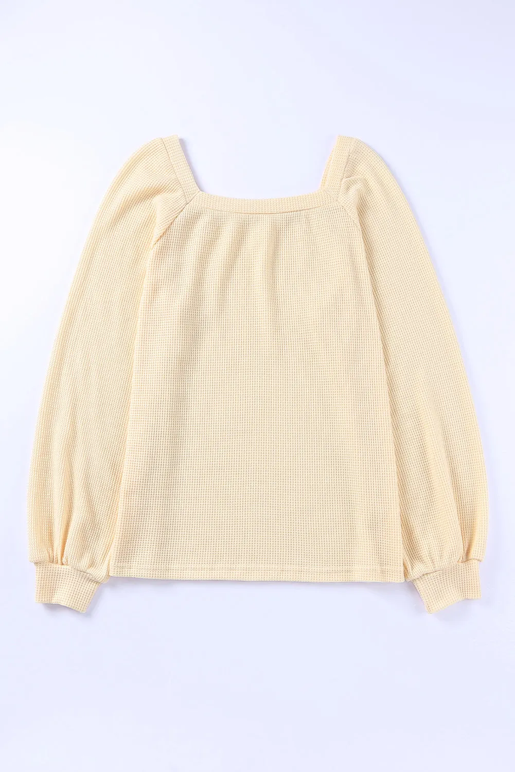 Square Neck Puff Sleeve Waffle Knit Top