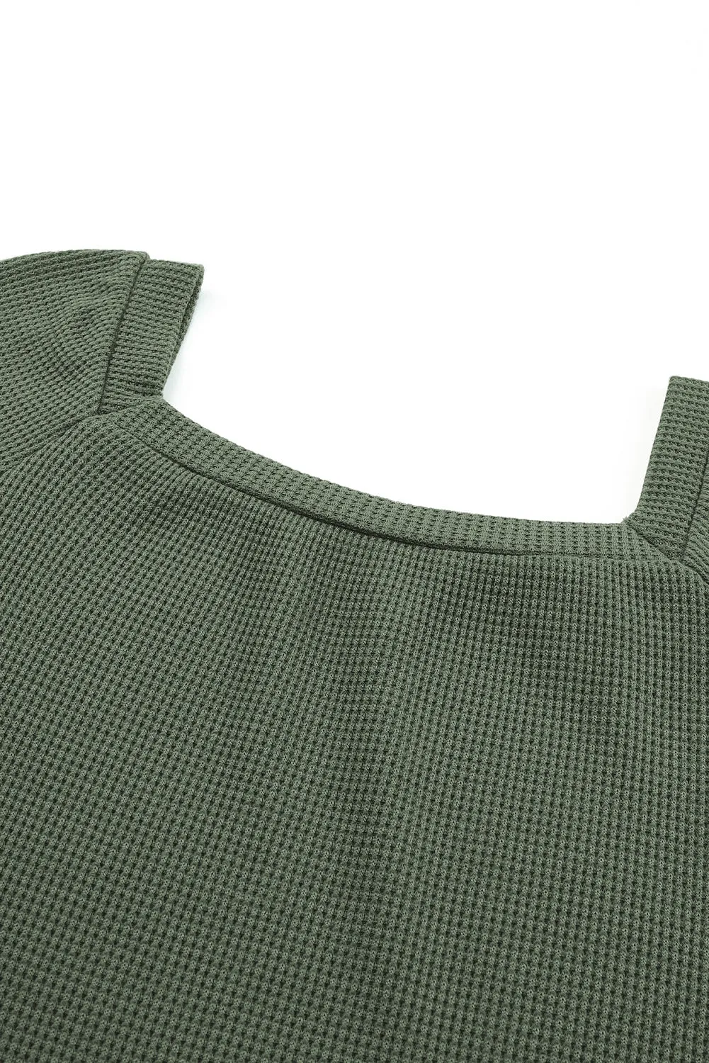 Square Neck Puff Sleeve Waffle Knit Top