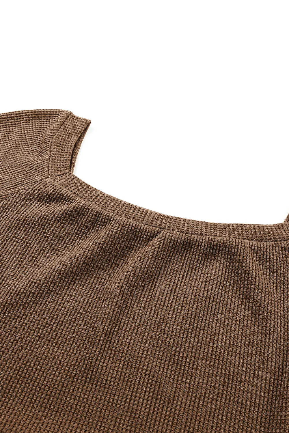 Square Neck Puff Sleeve Waffle Knit Top