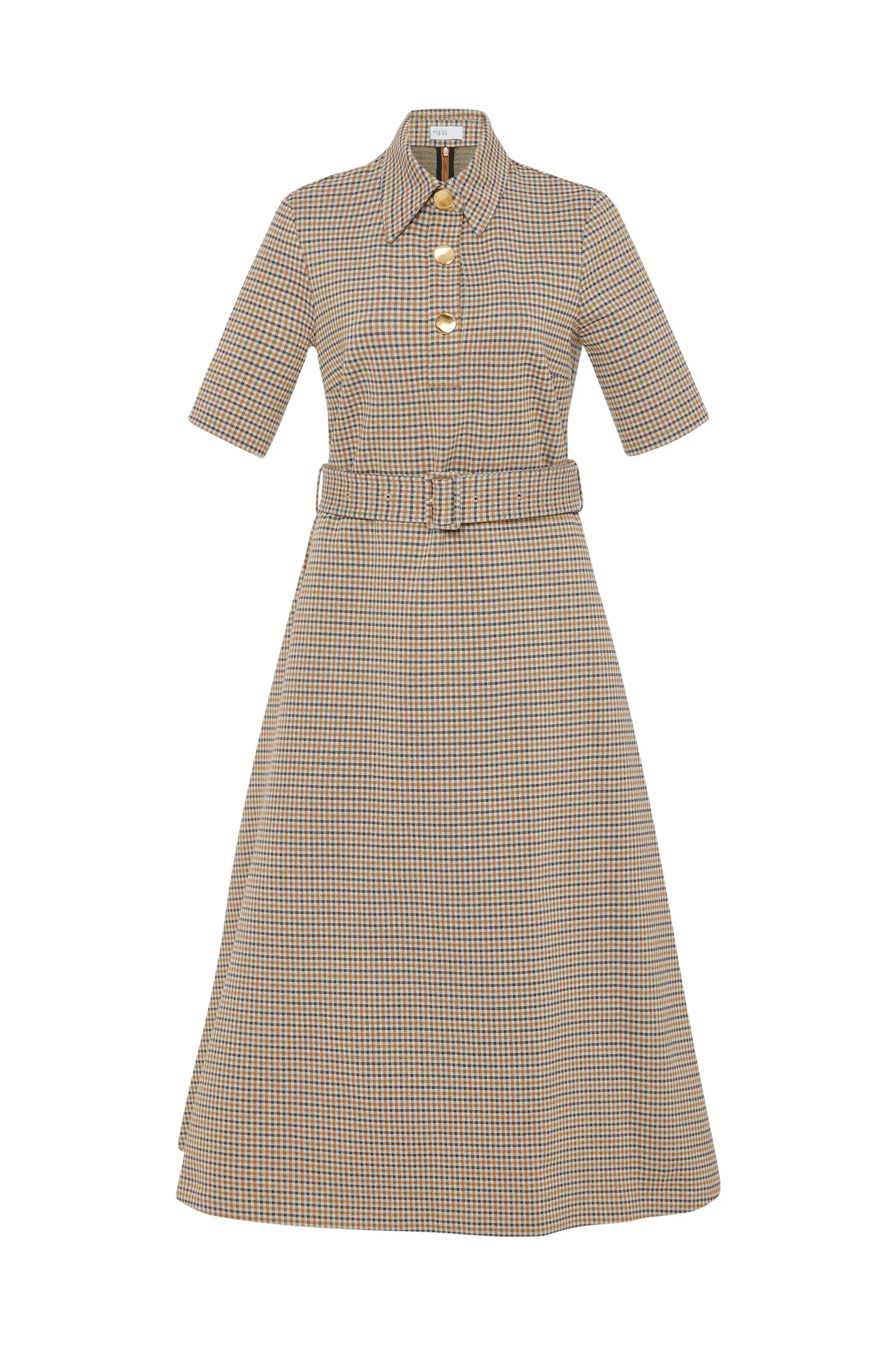 SS BELTED SHIRTDRESS - HOUNDSTOOTH PLAID