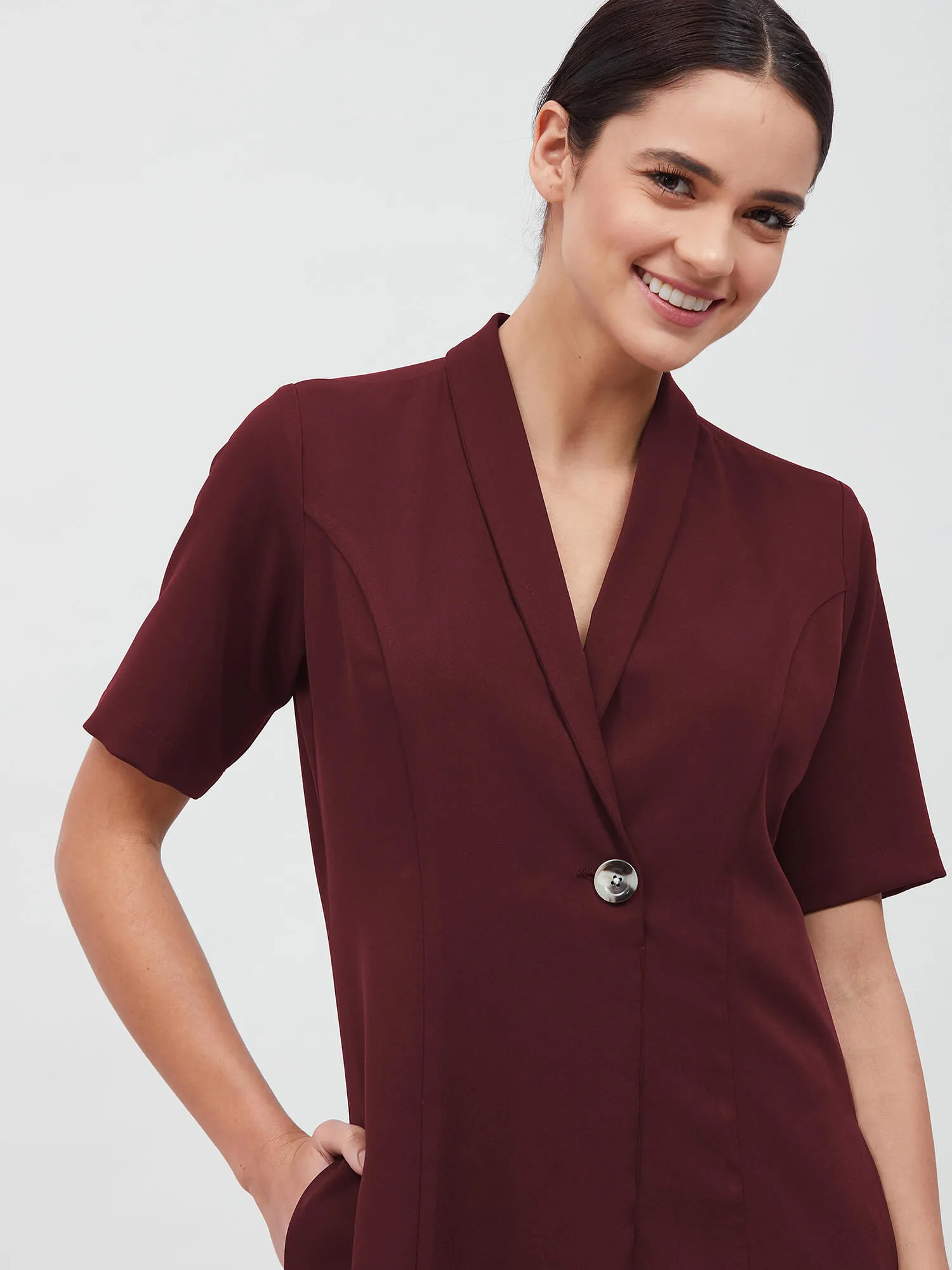 Stalwart Shawl Collared Dress - Maroon