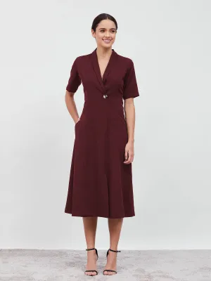 Stalwart Shawl Collared Dress - Maroon