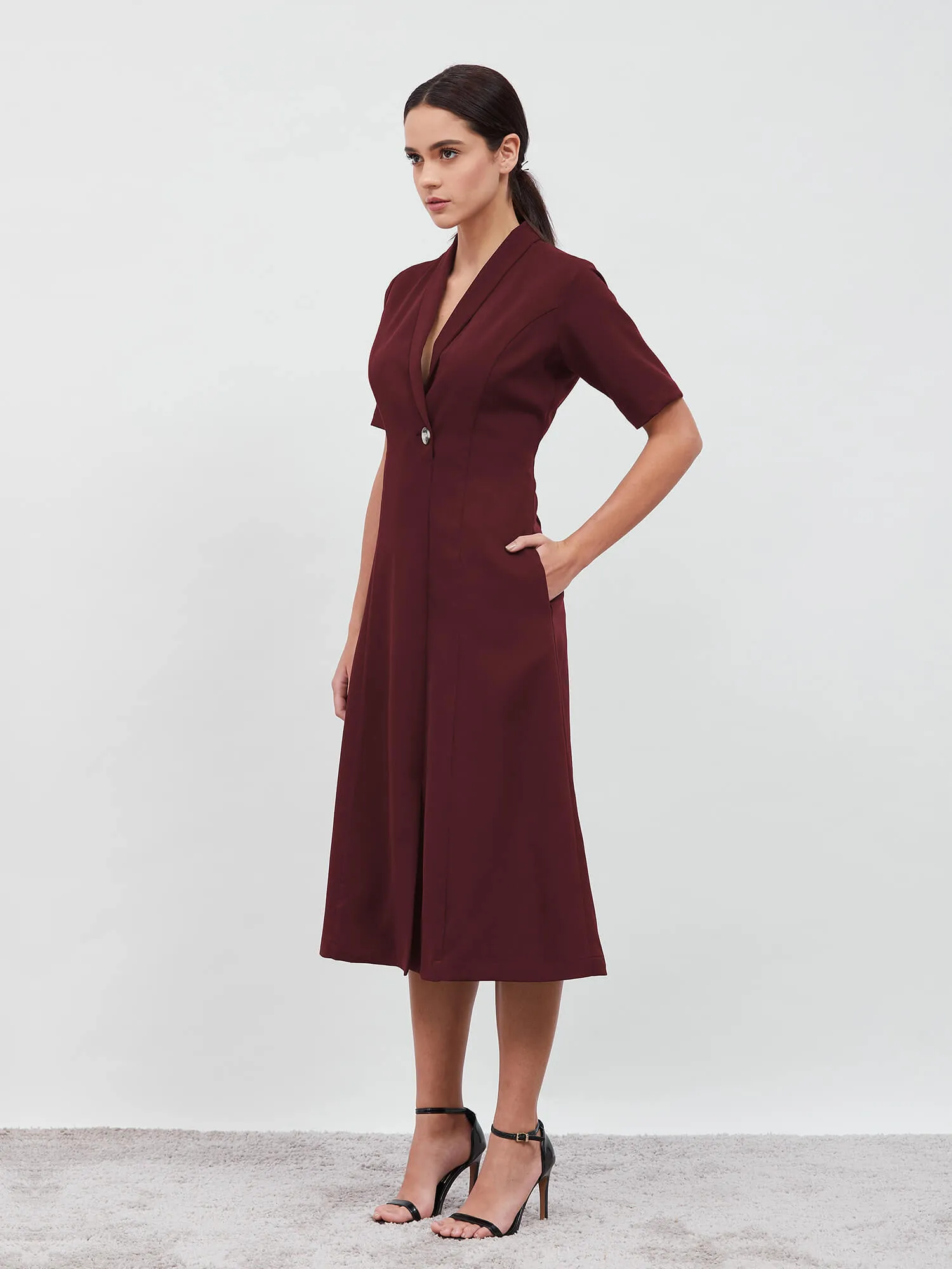 Stalwart Shawl Collared Dress - Maroon