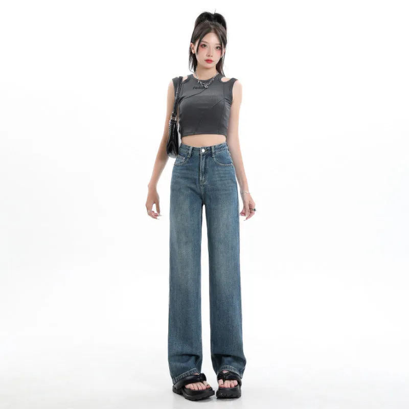 Straight Jeans Women's Summer Thin High Waist Slimming Small Narrow Loose Drooping Mop Wide Leg Trousers Women