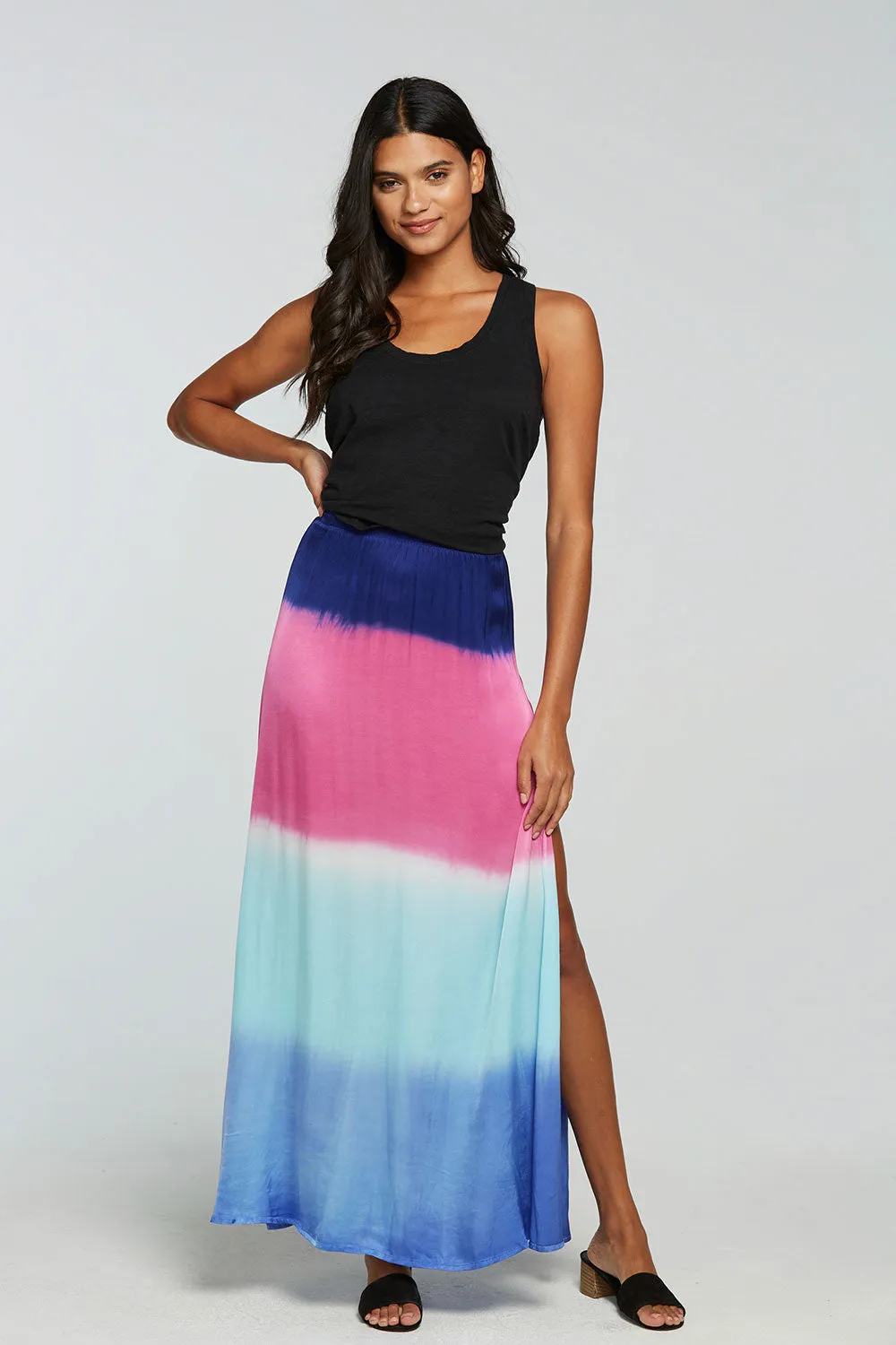 Stretch Silky Basics Side Slit Maxi Skirt