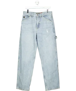 Superdry Blue Raw Hem Wide Leg Jeans W32