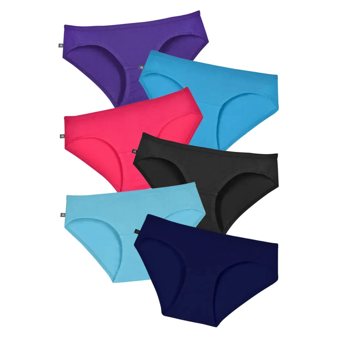 Teen Cotton Panties | Mid Waist | Full Hip Coverage | No Exposed Elastic At Waist & Thigh Round | Prevents Friction | Pack Of 6