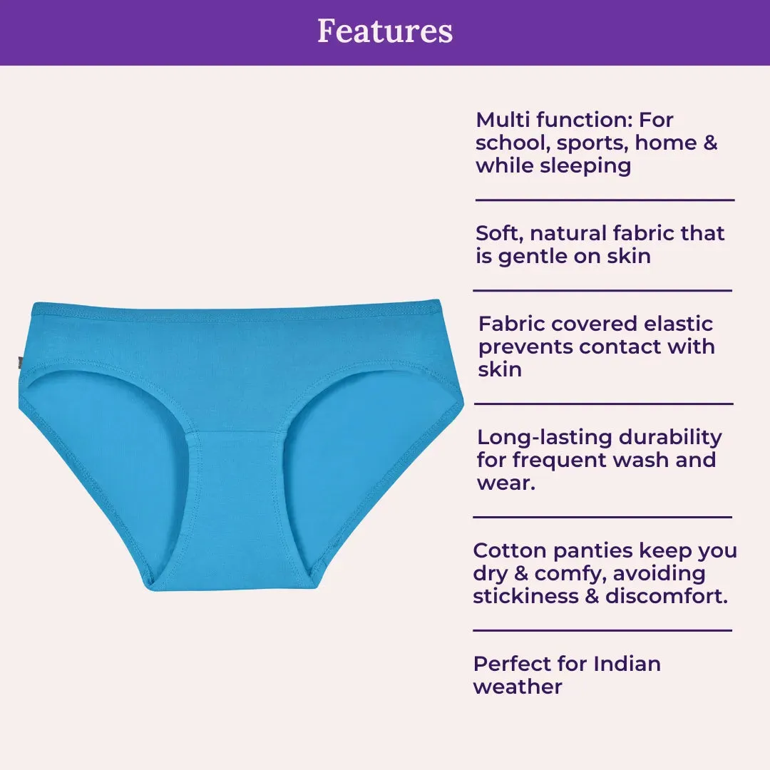 Teen Cotton Panties | Mid Waist | Full Hip Coverage | No Exposed Elastic At Waist & Thigh Round | Prevents Friction | Pack Of 6