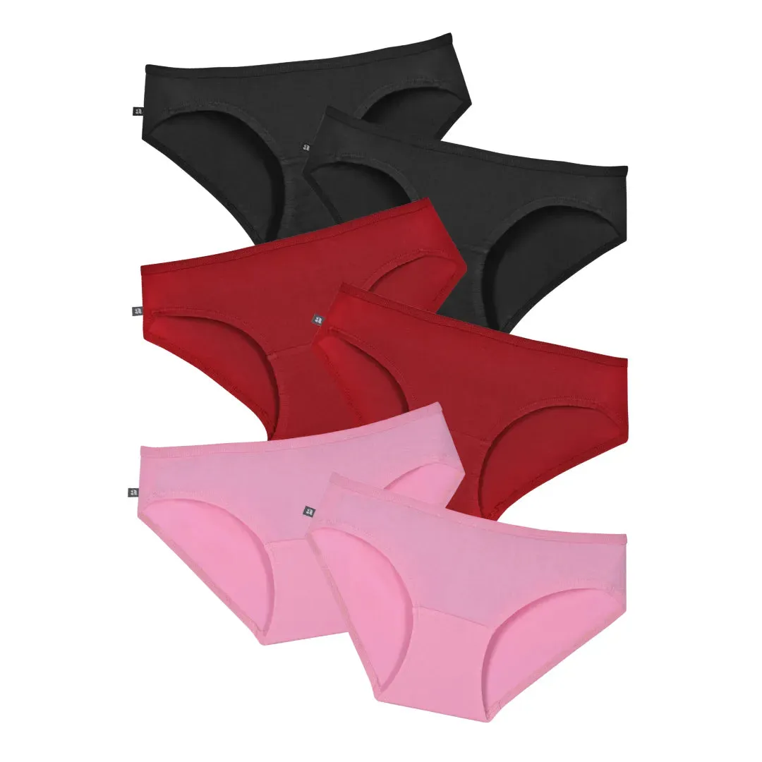 Teen Cotton Panties | Mid Waist | Full Hip Coverage | No Exposed Elastic At Waist & Thigh Round | Prevents Friction | Pack Of 6