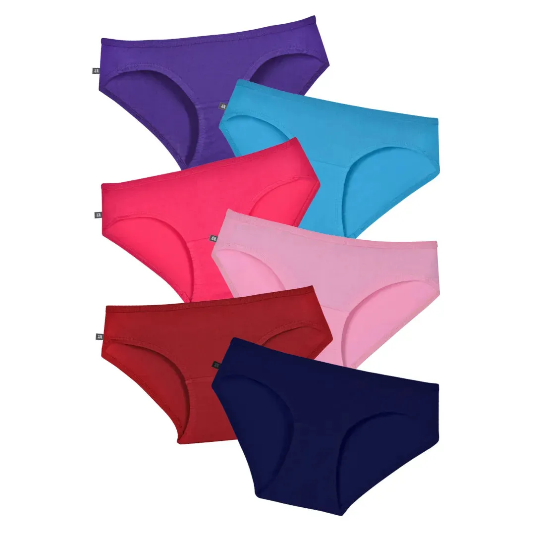 Teen Cotton Panties | Mid Waist | Full Hip Coverage | No Exposed Elastic At Waist & Thigh Round | Prevents Friction | Pack Of 6