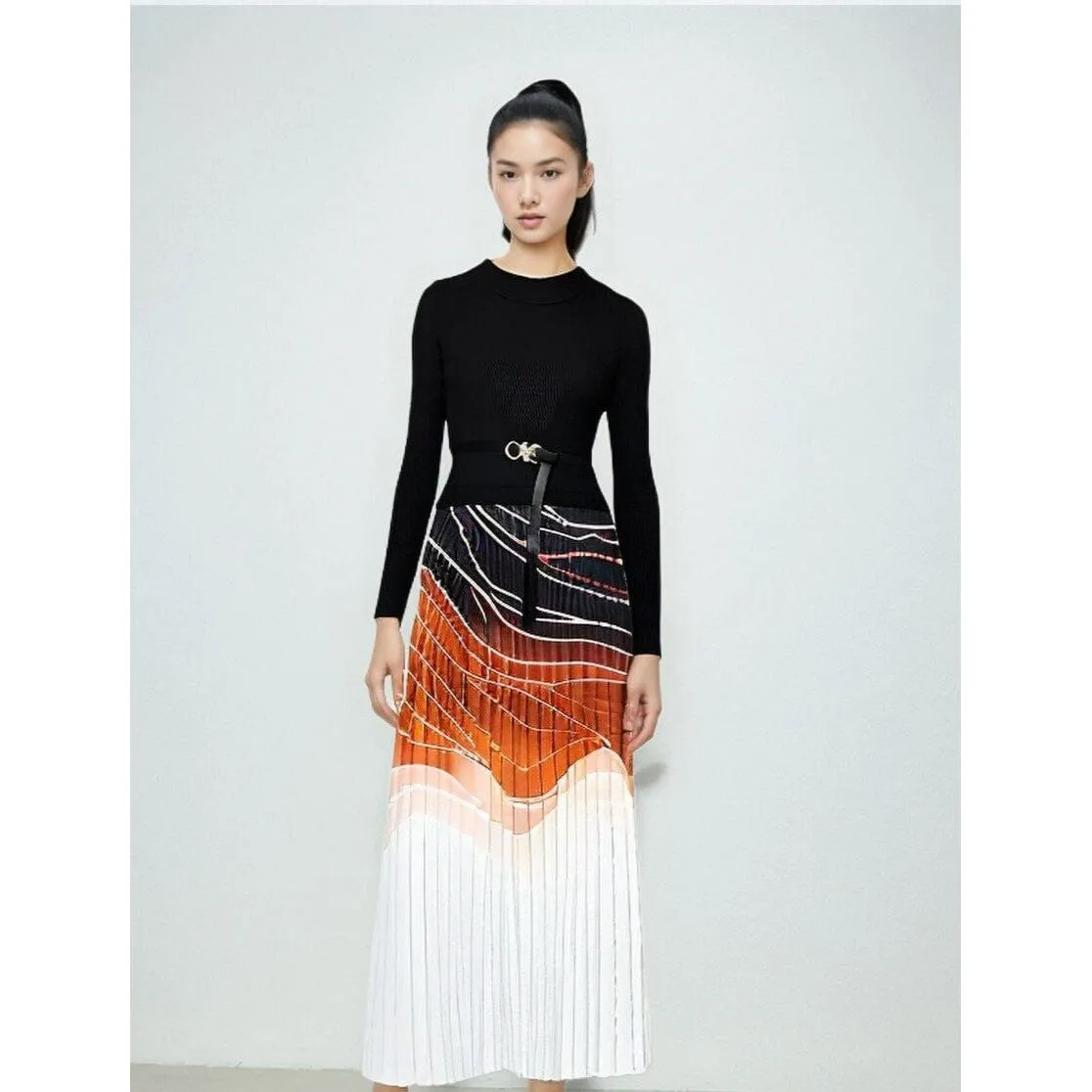 The Cyra Long Sleeve Pleated Dress