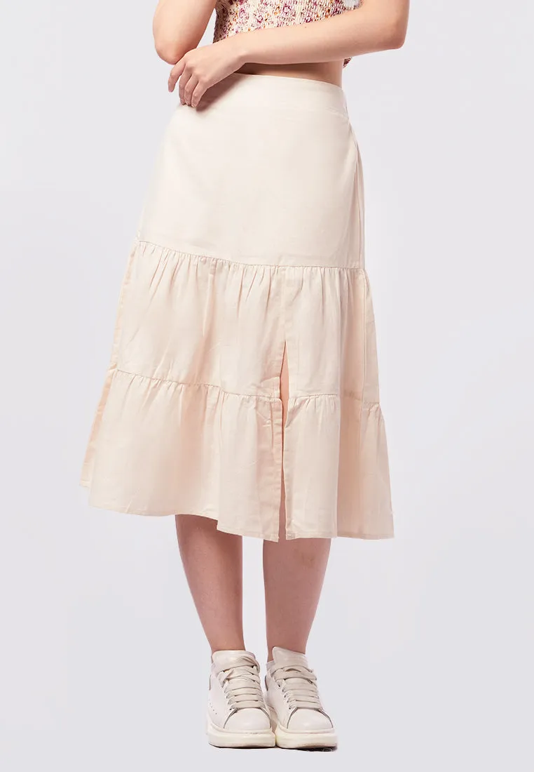 Tiered Midi Skirt with Front Slit