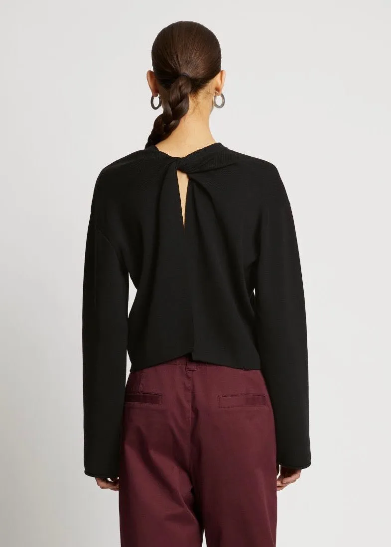 Twist Front Long Sleeve Sweater (Black)
