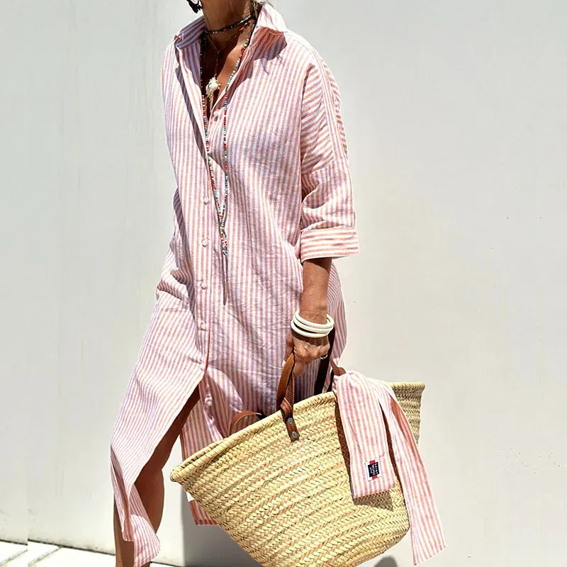 VENDELLA - CHIC STRIPED BUTTON-DOWN DRESS
