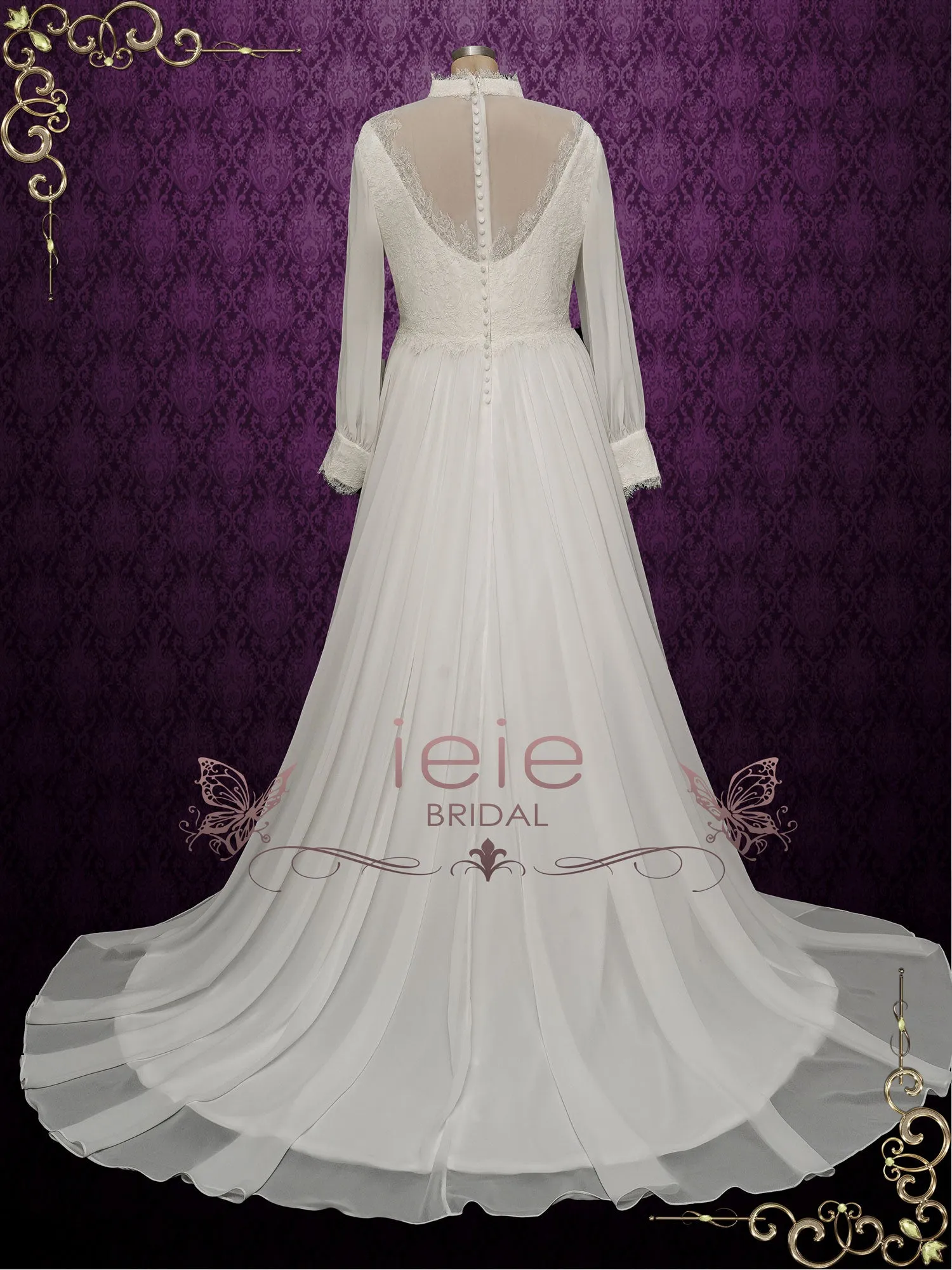Vintage Style Chiffon Victorian Wedding Dress LUELLA
