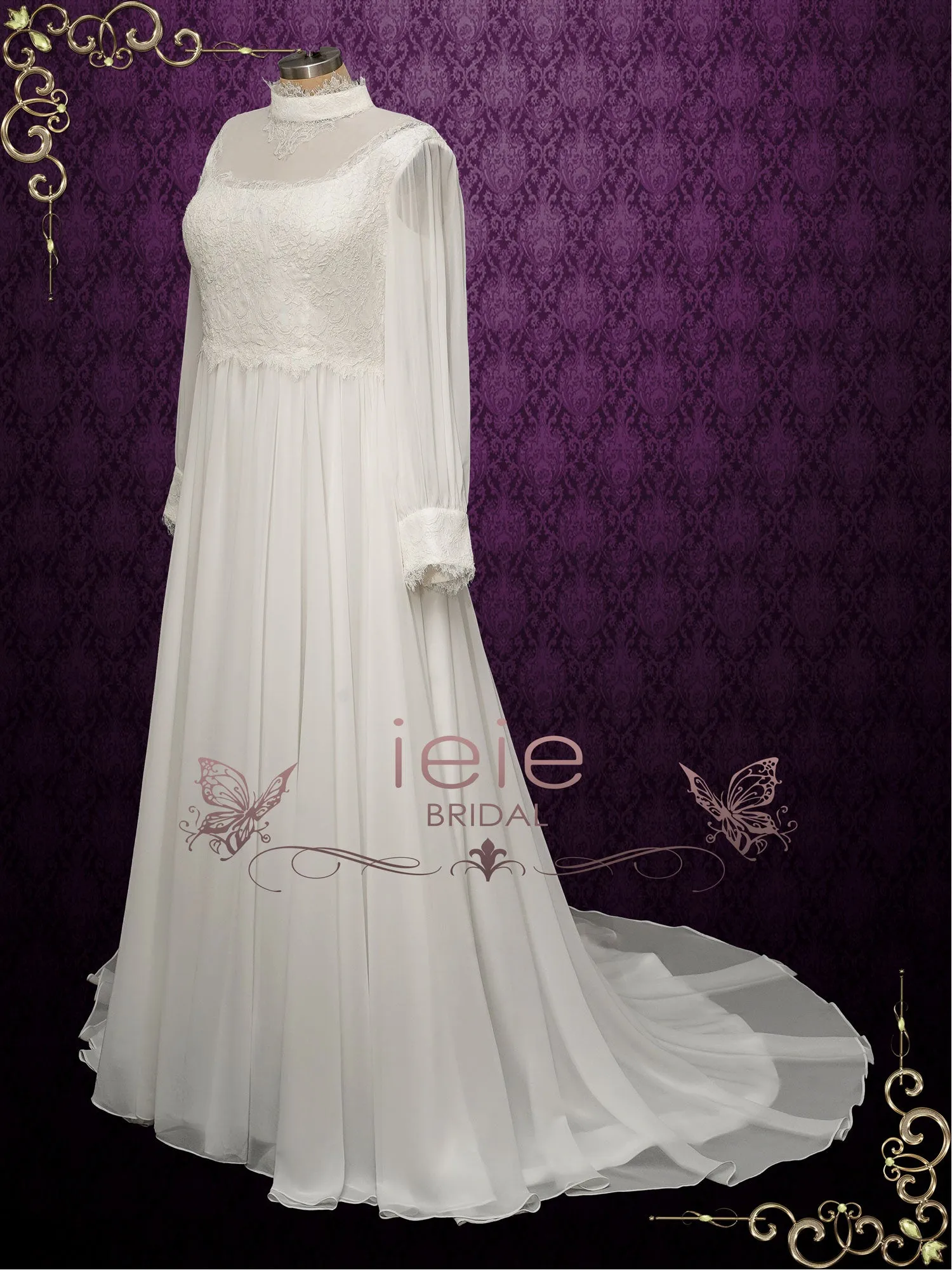 Vintage Style Chiffon Victorian Wedding Dress LUELLA
