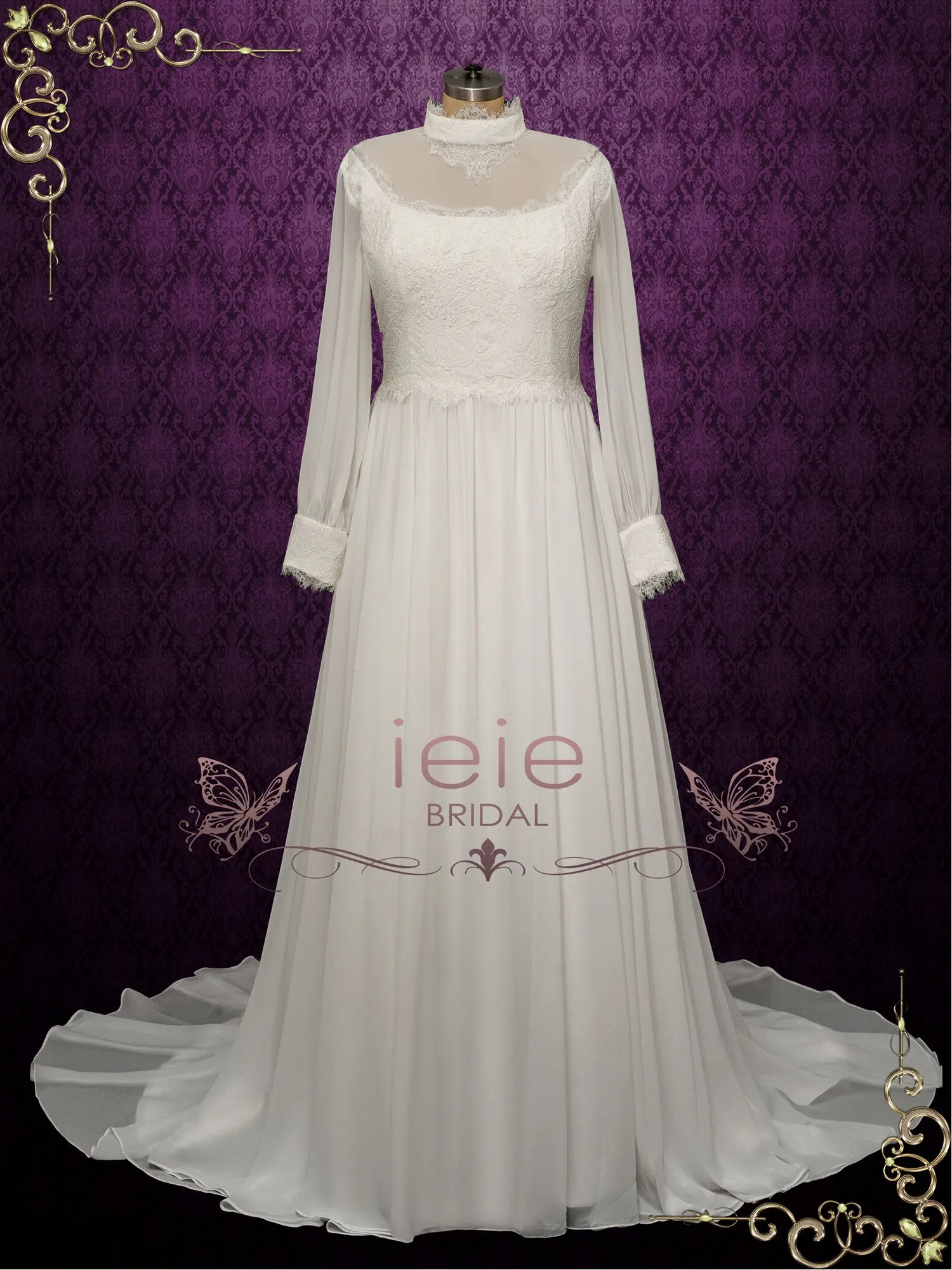 Vintage Style Chiffon Victorian Wedding Dress LUELLA