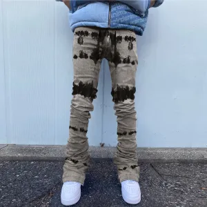 Vintage Washed Tie-Dye Straight Wide Denim Loose Trousers