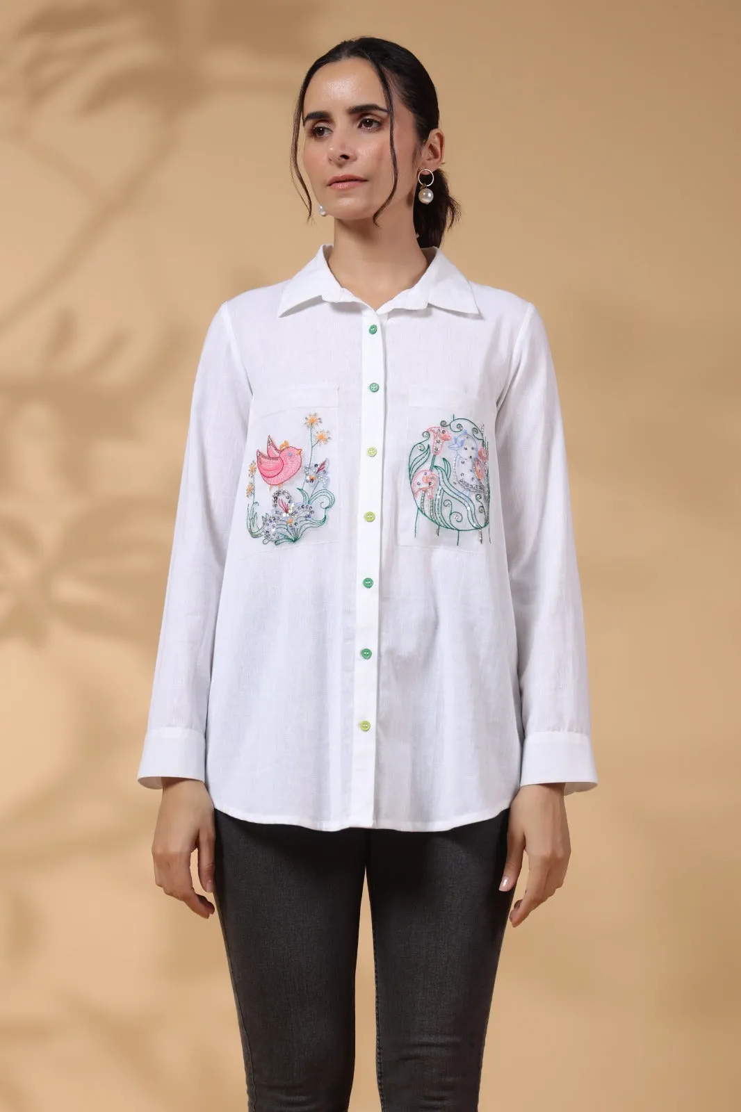 White Rayon Embroidered Top