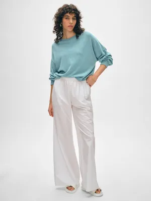 White   Warren - Cotton Blend Drop Shoulder Sweatshirt - Soft Aqua