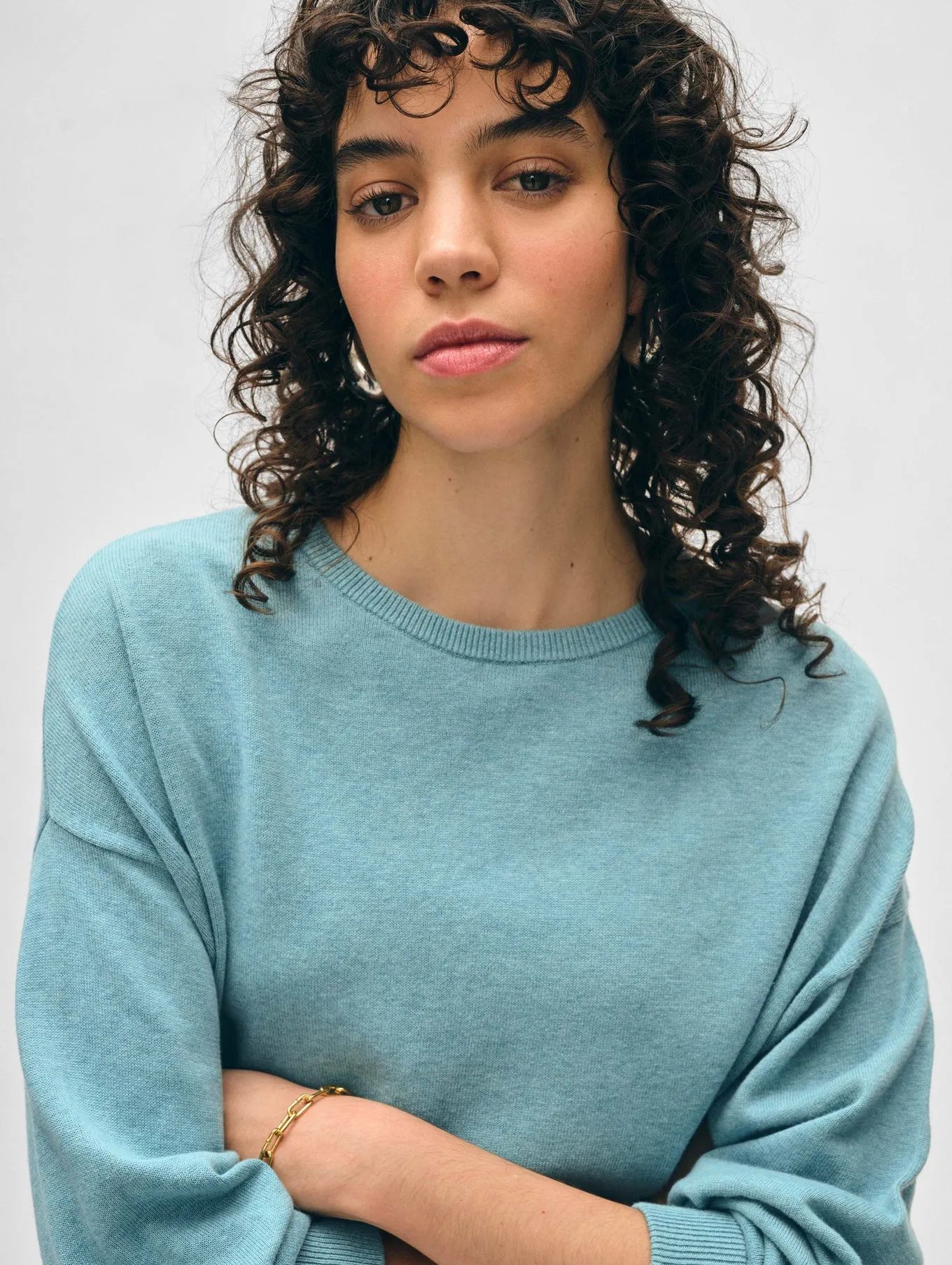 White   Warren - Cotton Blend Drop Shoulder Sweatshirt - Soft Aqua