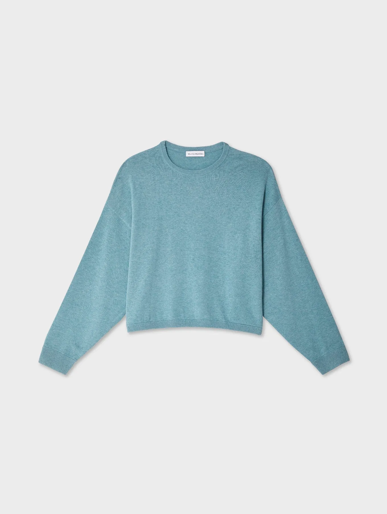 White   Warren - Cotton Blend Drop Shoulder Sweatshirt - Soft Aqua