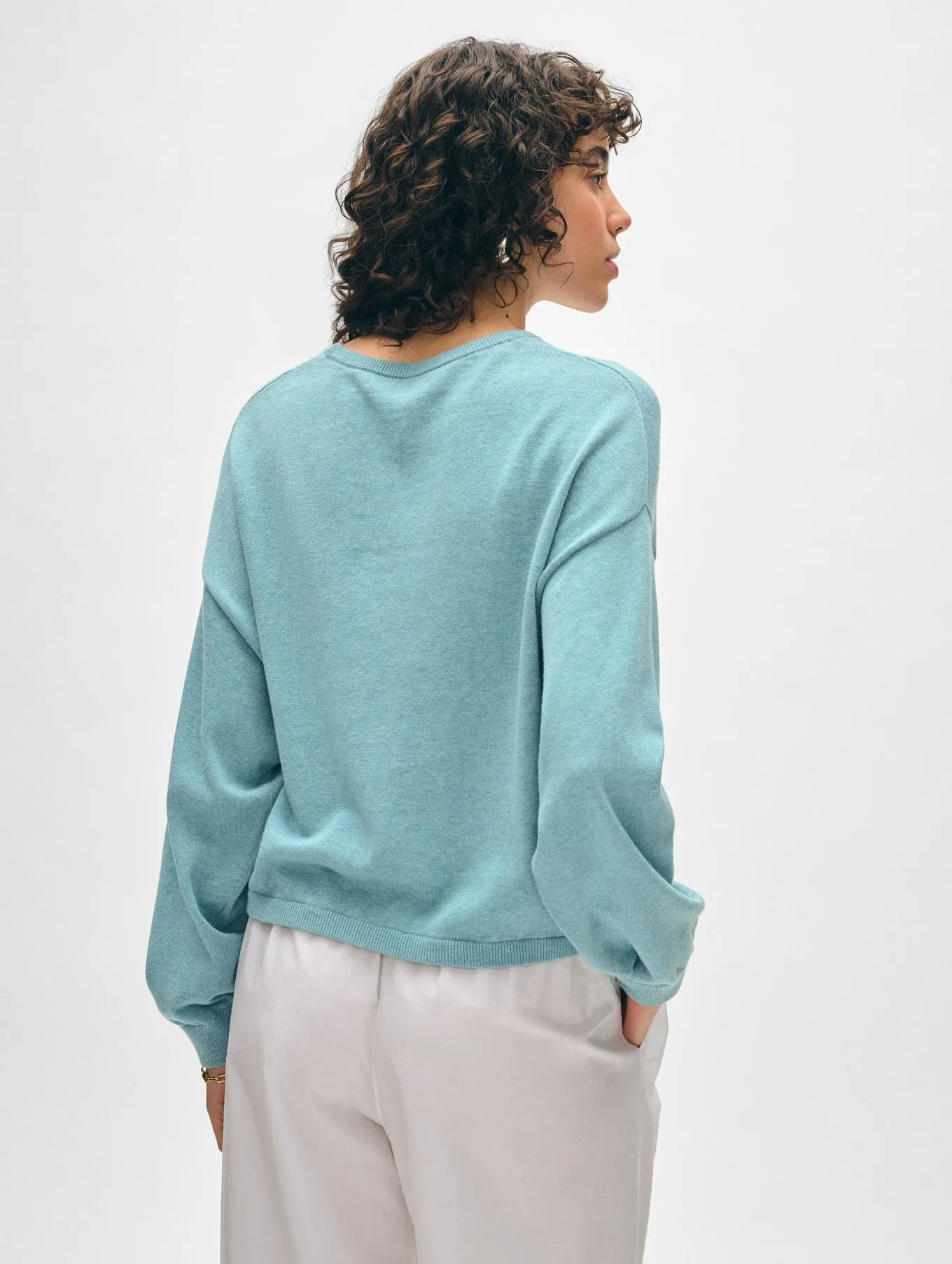White   Warren - Cotton Blend Drop Shoulder Sweatshirt - Soft Aqua