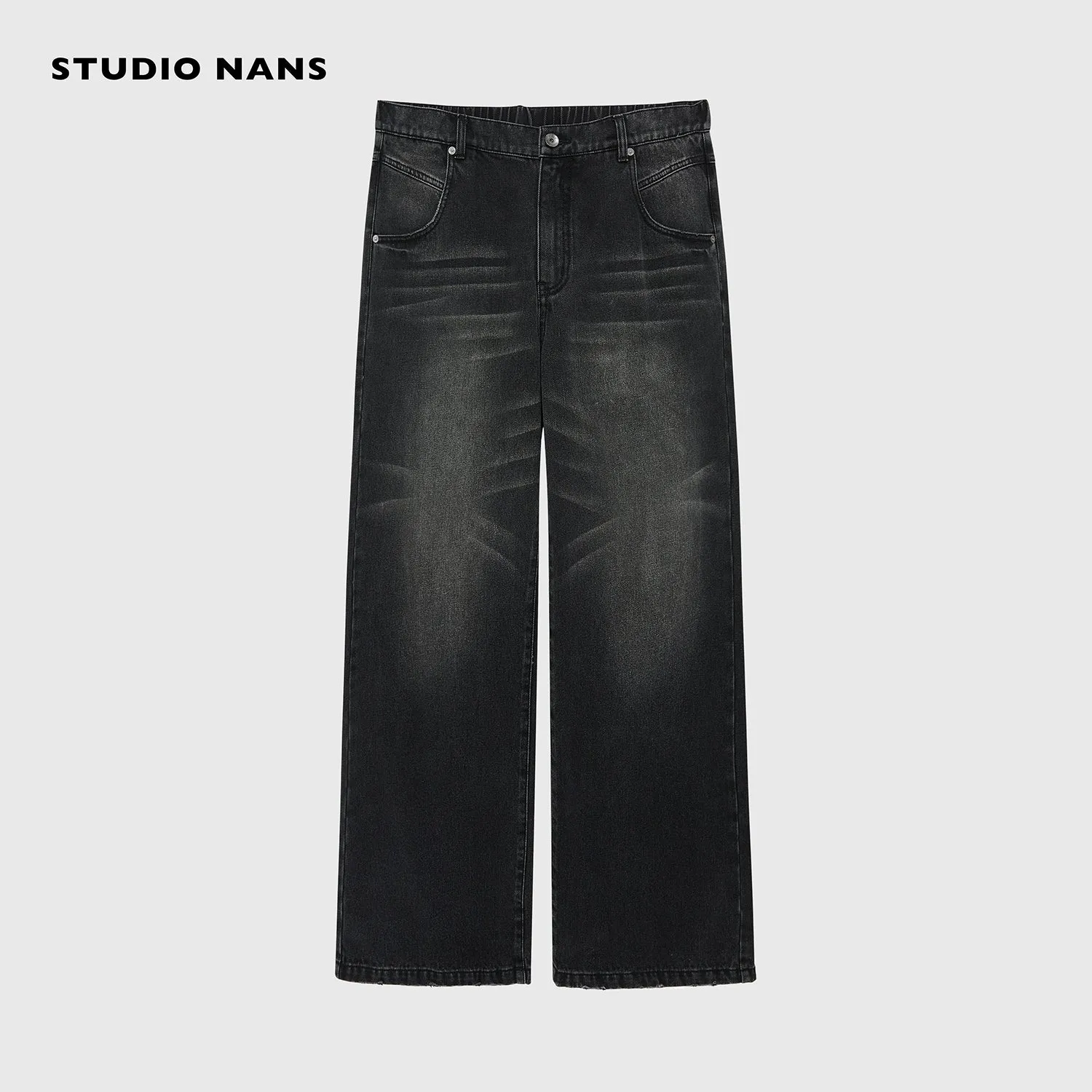 Wide-Leg Faded Denim Jeans