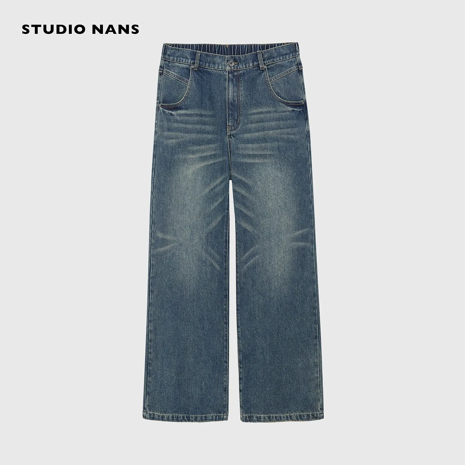 Wide-Leg Faded Denim Jeans