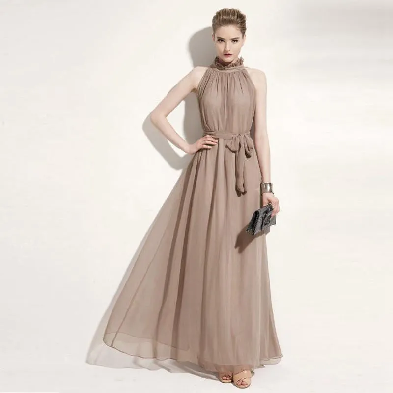 Women Dress Elegant Bohemian Beach Summer Dress Ultra Perfect Fairy Hang-Neck Maxi Dress Chiffon Halter Long Dress