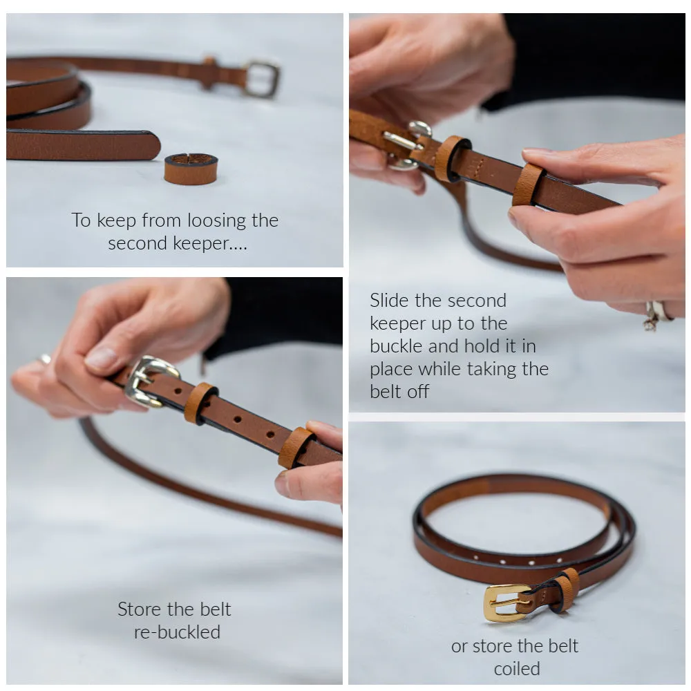 Womens 1/2" Leather Skinny Belt, Square Buckle [Quick Ship]