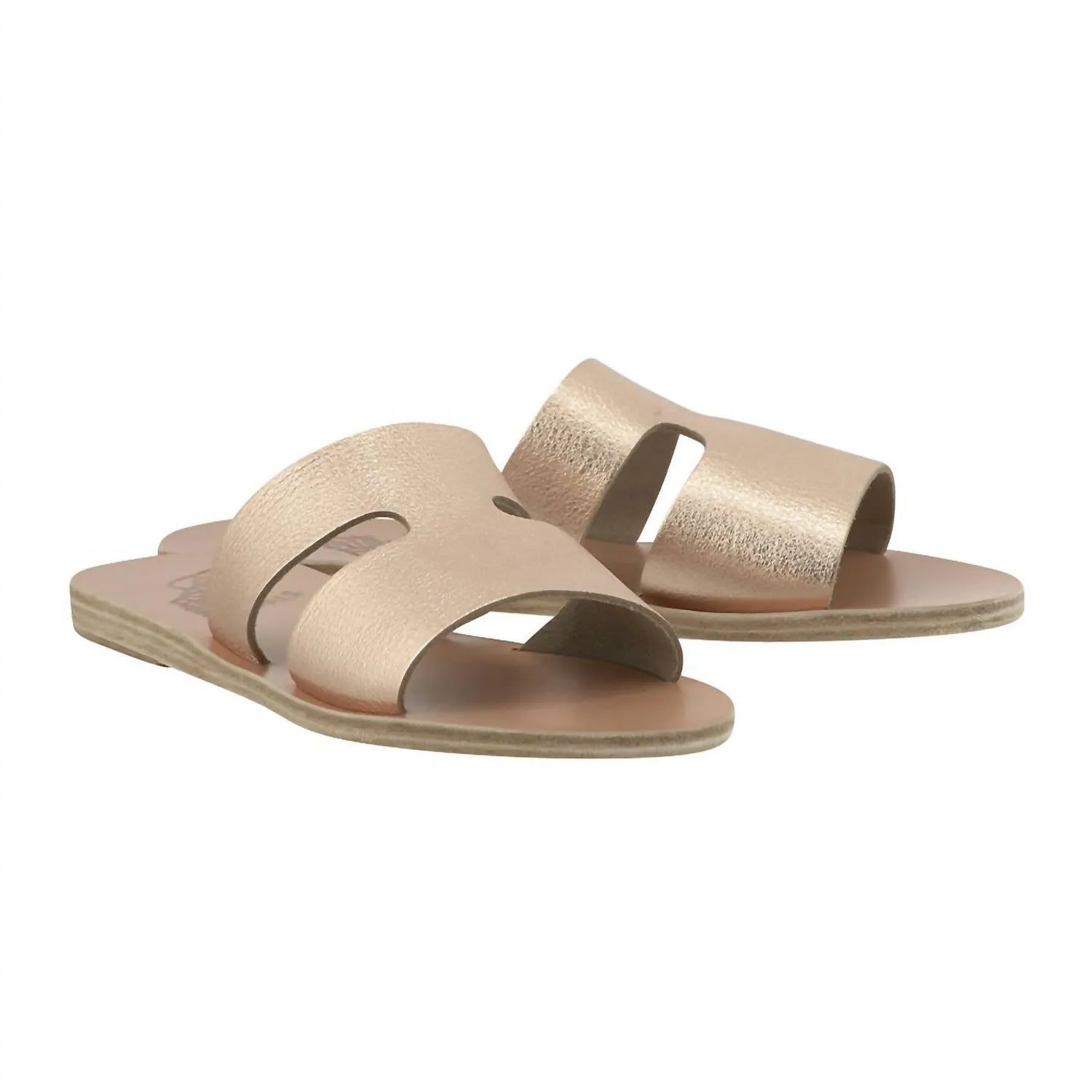 Women's Apteros Slide Leather Flat Sandals In Pink Metal/sand