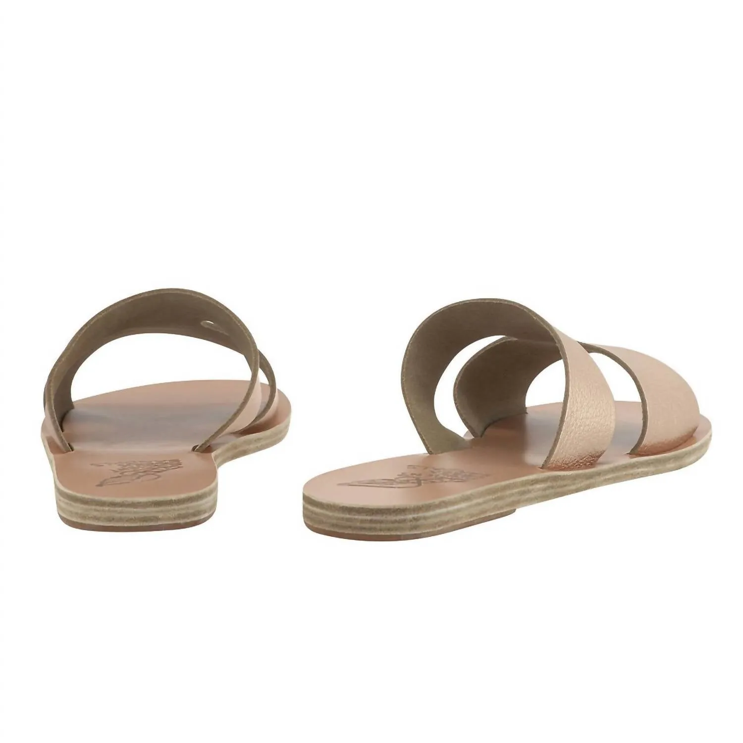 Women's Apteros Slide Leather Flat Sandals In Pink Metal/sand