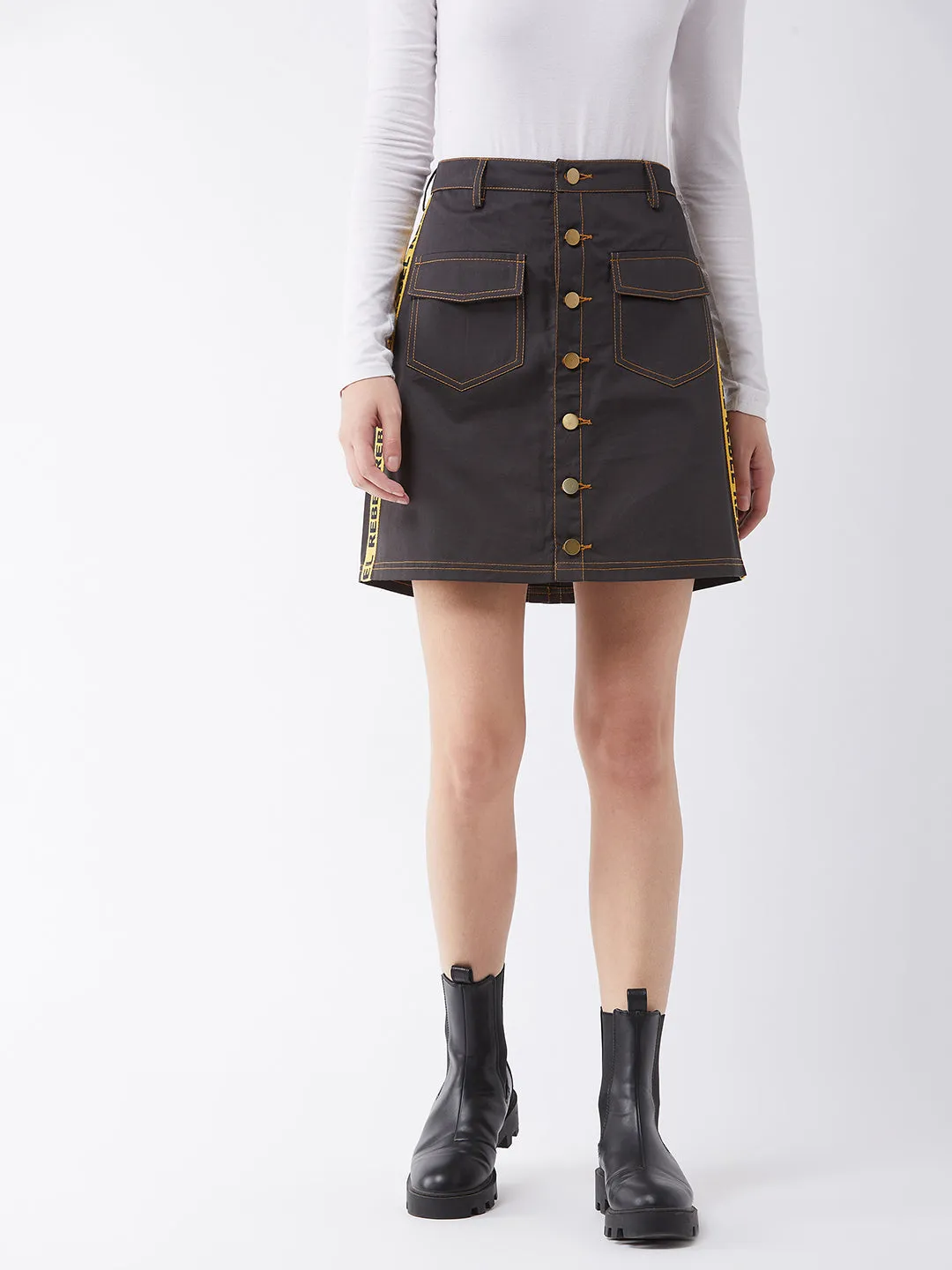 Women's Dark Green Printed Slim Mini Skirt