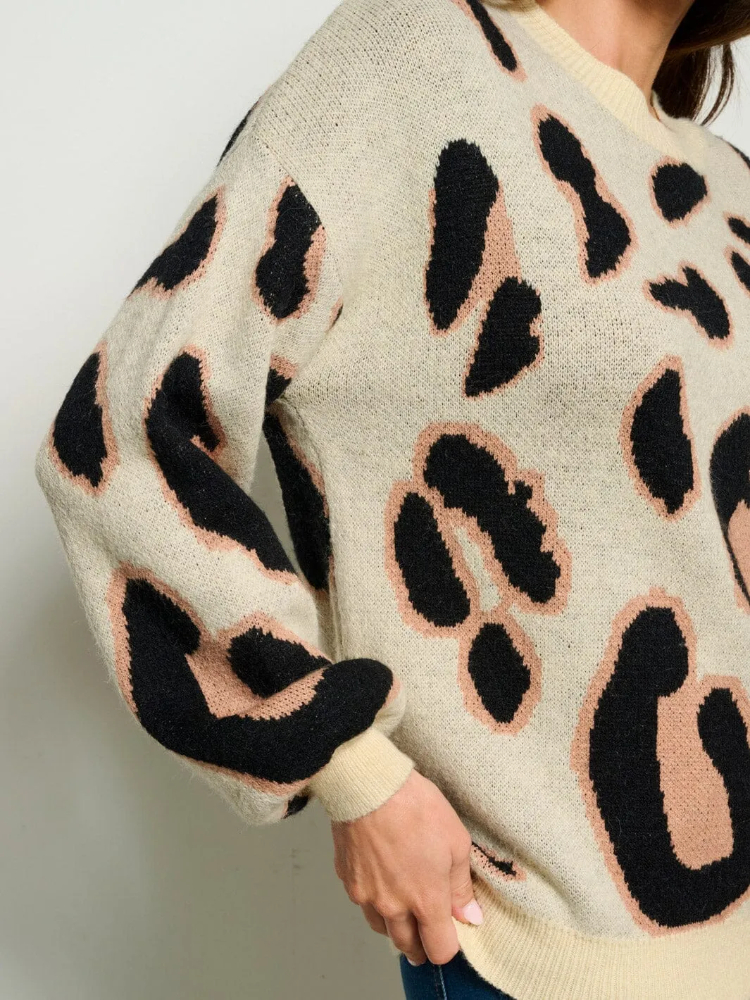 WOMEN'S LONG SLEEVE ANIMAL PRINT PULLOVER SWEATER
