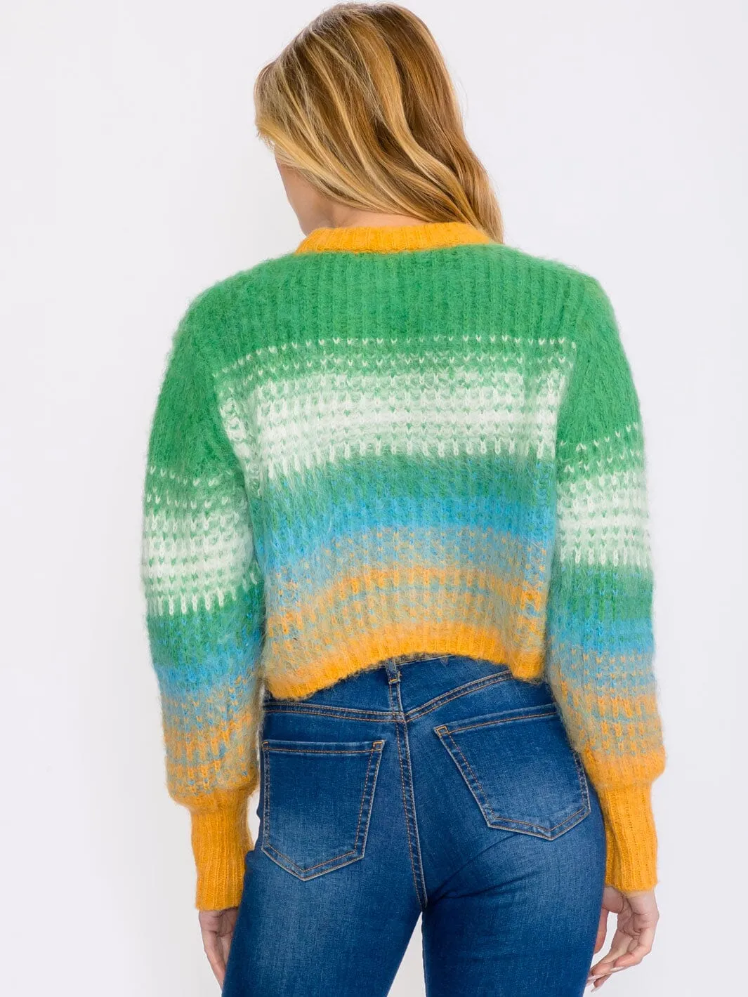 WOMEN'S LONG SLEEVES COLORBLOCK FUZZY PULLOVER SWEATER