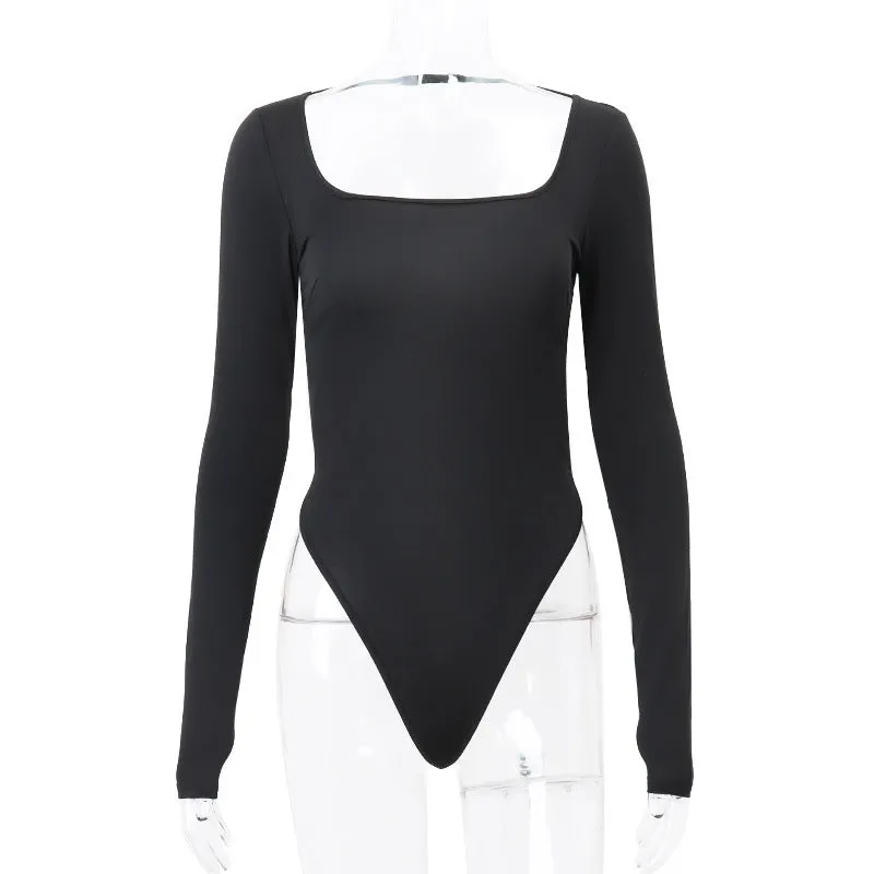 Women's New Sexy Hot Girl U-neck Hollow Out Elegant Slim Fit Long Sleeve Bodysuit C-240527-9