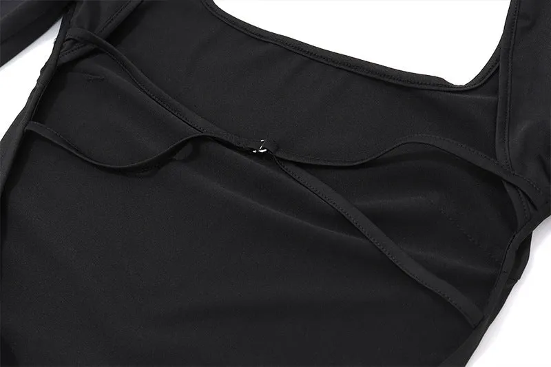 Women's New Sexy Hot Girl U-neck Hollow Out Elegant Slim Fit Long Sleeve Bodysuit C-240527-9