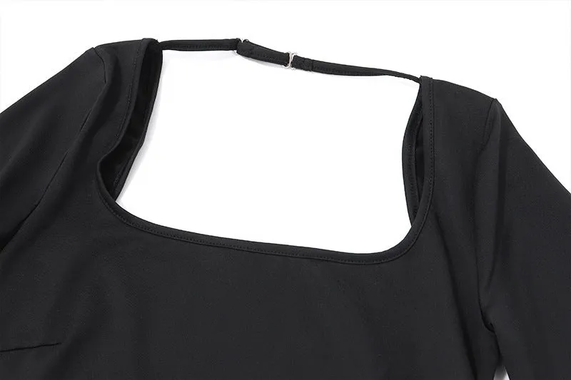 Women's New Sexy Hot Girl U-neck Hollow Out Elegant Slim Fit Long Sleeve Bodysuit C-240527-9